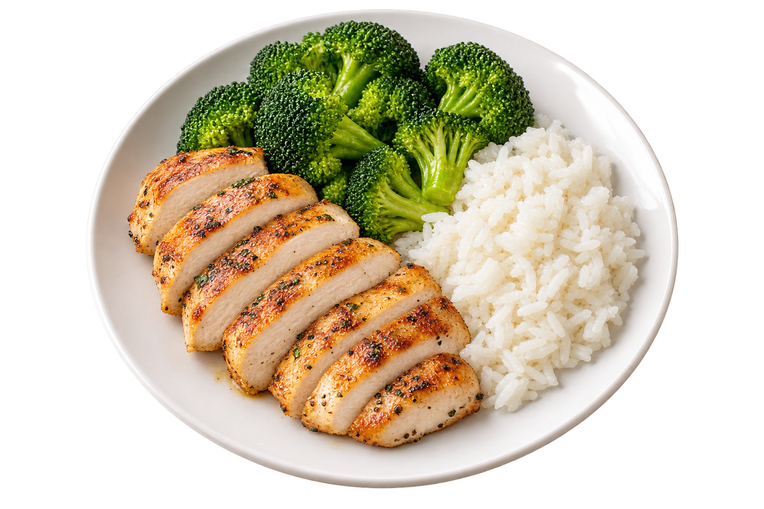 Chicken, rice and broccoli